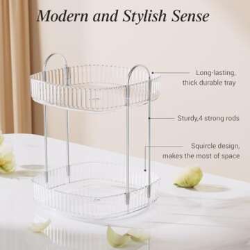 Delamu Rotating Bathroom Countertop Organizer, Large Capacity 2-Tier Multi-Function Storage for Cosmetics, Skincare, and Perfume. Makeup Organizer Countertop Ideal for Dresser, Bathroom,Vanity, Clear