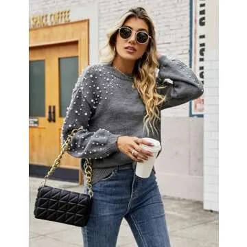 Blooming Jelly Women's Oversized Knit Sweater with Pearls