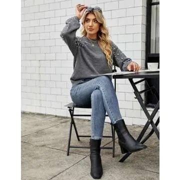 Blooming Jelly Women's Oversized Knit Sweater with Pearls