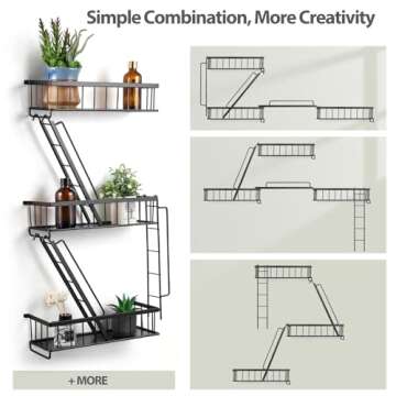 SweetSage Fire Escape Wall Shelf - New York Decorative Ladder Shelf, Wall Art Floating Shelf Black Metal Shelves for Bedroom, Home Office Storage and Display (3-Tier)