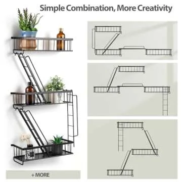 SweetSage Fire Escape Wall Shelf - New York Decorative Ladder Shelf, Wall Art Floating Shelf Black Metal Shelves for Bedroom, Home Office Storage and Display (3-Tier)