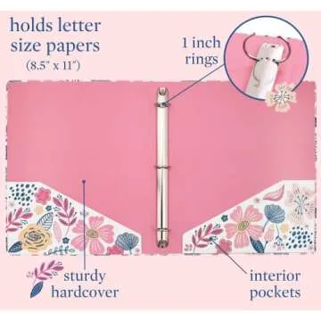 Steel Mill & Co Cute Decorative Hardcover 3 Ring Binder for Letter Size Paper, 1 Inch Round Rings, C...