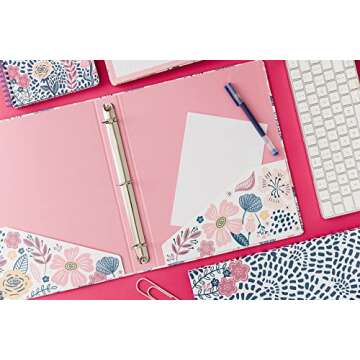 Steel Mill & Co Cute Decorative Hardcover 3 Ring Binder for Letter Size Paper, 1 Inch Round Rings, Colorful Binder Organizer for School/Office (Mosaic Floral)