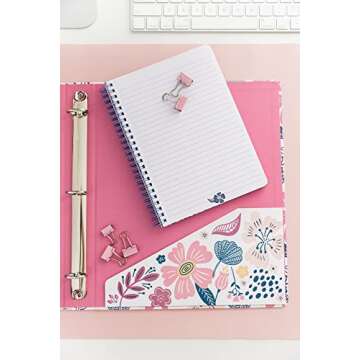 Steel Mill & Co Cute Decorative Hardcover 3 Ring Binder for Letter Size Paper, 1 Inch Round Rings, Colorful Binder Organizer for School/Office (Mosaic Floral)