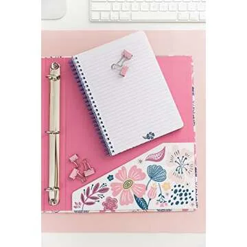Steel Mill & Co Cute Decorative Hardcover 3 Ring Binder for Letter Size Paper, 1 Inch Round Rings, Colorful Binder Organizer for School/Office (Mosaic Floral)