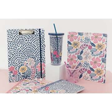 Steel Mill & Co Cute Decorative Hardcover 3 Ring Binder for Letter Size Paper, 1 Inch Round Rings, Colorful Binder Organizer for School/Office (Mosaic Floral)