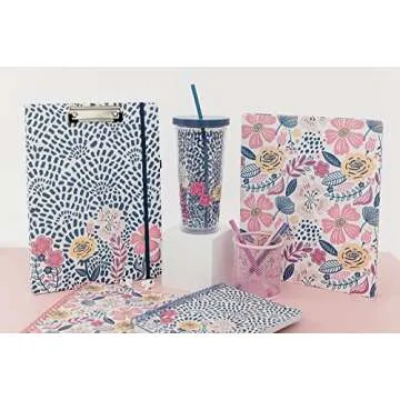 Steel Mill & Co Cute Decorative Hardcover 3 Ring Binder for Letter Size Paper, 1 Inch Round Rings, Colorful Binder Organizer for School/Office (Mosaic Floral)