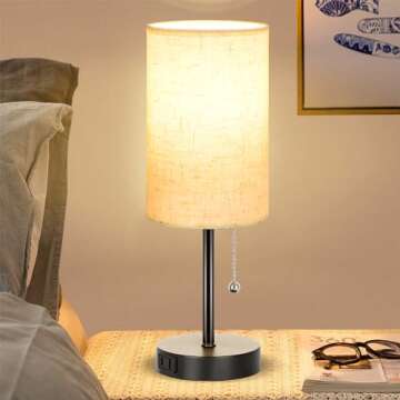 Dott Arts Table Lamp for Bedroom, 3-Color Bedside Lamps with Pull Chain, Bedroom Table Lamps for Nightstand,AC Outlet Small Lamp for Living Room, Bulb Included