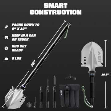 EST Gear Survival Shovel - 18-in-1 Camping Essential