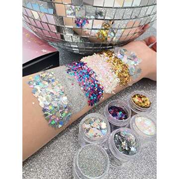 iMethod Body Glitter - 6 Jars Holographic Cosmetic Face Glitter, for Festival & Halloween Alien Makeup