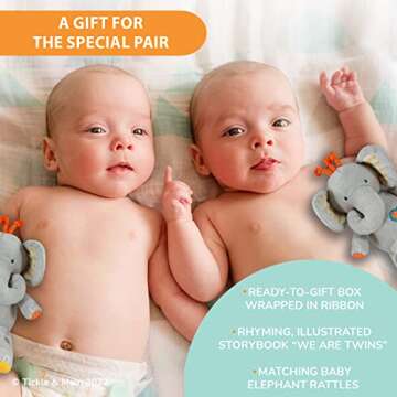 Perfect Twin Gift Set: We Are Twins Book & Elephant Rattles