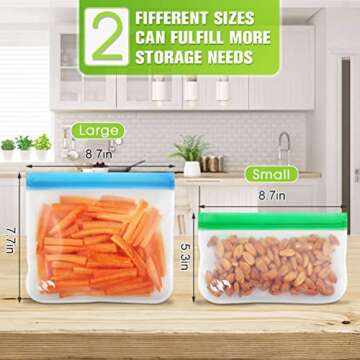 Reusable Storage Bags - 10 Pack Extra Thick Leakproof Freezer Ziplock Bags, Super Easy Seal Food Sto...
