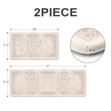 Sungea Farmhouse Kitchen Mats Cushioned Anti Fatigue, Pink Kitchen Rugs Distressed Non Slip Memory F...