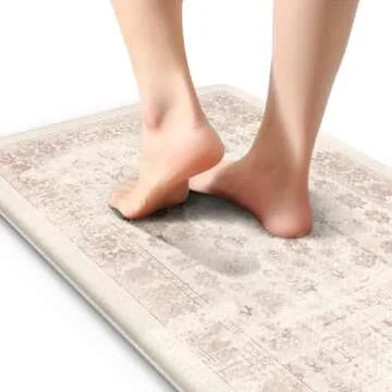 Sungea Farmhouse Kitchen Mats Cushioned Anti Fatigue, Pink Kitchen Rugs Distressed Non Slip Memory Foam Kitchen Floor Mat,Ergonomic Waterproof Standing Desk Mat for Under Sink(Pink)