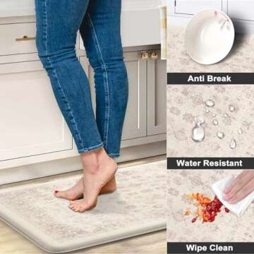 Sungea Farmhouse Kitchen Mats Cushioned Anti Fatigue, Pink Kitchen Rugs Distressed Non Slip Memory Foam Kitchen Floor Mat,Ergonomic Waterproof Standing Desk Mat for Under Sink(Pink)