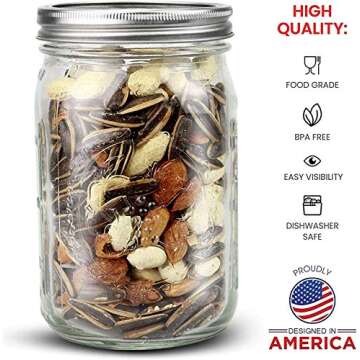 Bedoo Amber Wide Mouth Mason Jars 32 oz with Lids and Office Products School Supplies Gifts for Women and Men