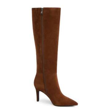 Easyfox Knee High Brown Suede Boots Women Pointed Toe Brown Suede Tall Boots Stiletto High Heels Long Brown Suede Boots Side Zipper Brown Suede Boots Size 8