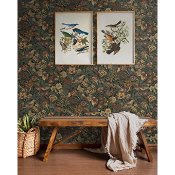 NextWall Bird Floral Peel and Stick Wallpaper