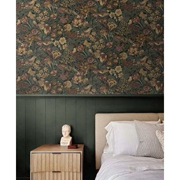 NextWall Bird Floral Peel and Stick Wallpaper