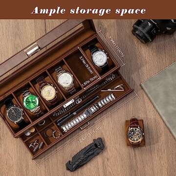 ProCase Watch Box for Men, 6 Slot Watch Display Case with Drawer, Mens Watch Case With Glass Lid, 2-...