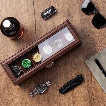 ProCase Watch Box for Men, 6 Slot Watch Display Case with Drawer, Mens Watch Case With Glass Lid, 2-Layer Jewelry and Watch Storage Watch Holder Organizer for Men Women -6 Slot, Espresso