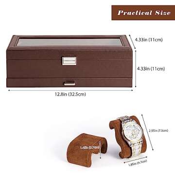 ProCase Watch Box for Men, 6 Slot Watch Display Case with Drawer, Mens Watch Case With Glass Lid, 2-Layer Jewelry and Watch Storage Watch Holder Organizer for Men Women -6 Slot, Espresso