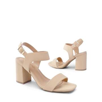 DREAM PAIRS Women's High Chunky Heels Square Toe Block Ankle Strap Dress Comfort Sandals,Size 8,Nude...