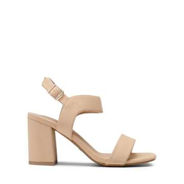DREAM PAIRS Women's High Chunky Heels Square Toe Block Ankle Strap Dress Comfort Sandals,Size 8,Nude-Nubuck,SDHS2359W