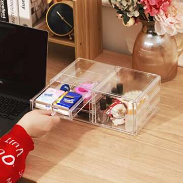 Cq acrylic Clear Stackable Storage Bins,Plastic Storage Organizer and Small Drawer Organizer With 4 ...