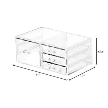 Cq acrylic Clear Stackable Storage Bins,Plastic Storage Organizer and Small Drawer Organizer With 4 Drawers for Make Up,Skincare Product,Craft,Beauty and Desktop Drawers Organizer Storage