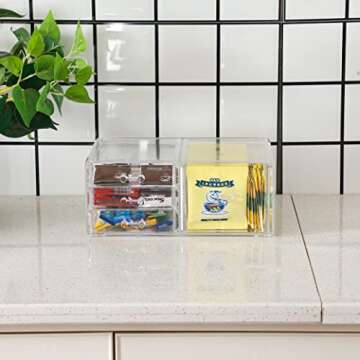 Cq acrylic Clear Stackable Storage Bins,Plastic Storage Organizer and Small Drawer Organizer With 4 Drawers for Make Up,Skincare Product,Craft,Beauty and Desktop Drawers Organizer Storage