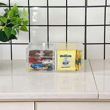 Cq acrylic Clear Stackable Storage Bins,Plastic Storage Organizer and Small Drawer Organizer With 4 Drawers for Make Up,Skincare Product,Craft,Beauty and Desktop Drawers Organizer Storage