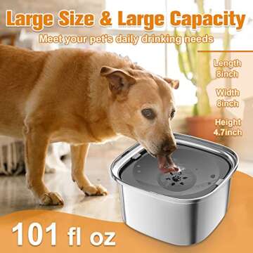 Decflow 3L Dog Water Bowl Stainless Steel Slow Drinking Dog Bowl with Lid, No Spill Water Bowl for L...