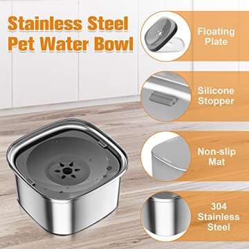 Decflow 3L Dog Water Bowl Stainless Steel Slow Drinking Dog Bowl with Lid, No Spill Water Bowl for Large Dogs Splash Proof Vehicle Carried Travel Pet Water Bowl Dispenser for Messy Drinkers