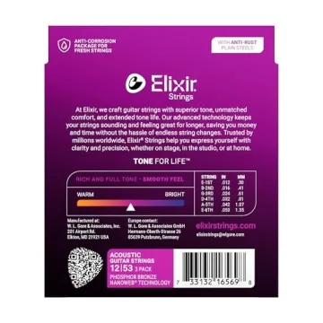 Elixir Acoustic Guitar Strings w/NANOWEB Technology in 3 Pack