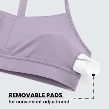 CRZ YOGA Butterluxe Womens Y Back Sports Bra - Padded Racerback Low impact Spaghetti Thin Strap Workout Yoga Bra Lavender Mist X-Small