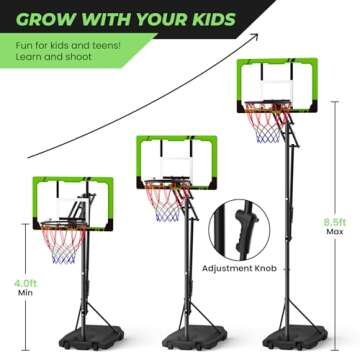 Basketball Hoop Outdoor 4.0-8.5ft Adjustable, Portable Basketball Goal System for Kids Teens and You...