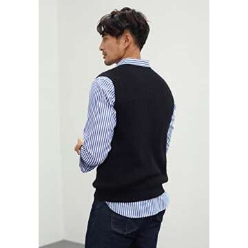zhilifs Mens V-Neck Knitted Sweater Sleeveless Pullover Knitwear Vest Solid Plain Loose Fit All Match Sweater Tops_Black_Large