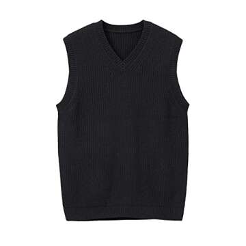 zhilifs Mens V-Neck Knitted Sweater Sleeveless Pullover Knitwear Vest Solid Plain Loose Fit All Match Sweater Tops_Black_Large