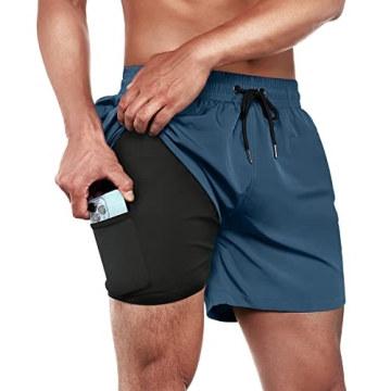 BRISIRA Quick Dry Mens Swim Trunks with Compression Liner