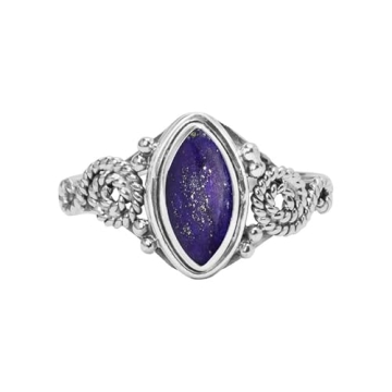 Lapis Lazuli Stone Ring, 925 Sterling Silver Ring Statement Ring For Women - Girls, 5X10mm Natural M...