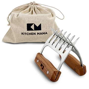 Kitchen Mama Meat Claws: Stainless Steel Shredder Claws with Wooden Handle for BBQ, Shredding, Pulli...