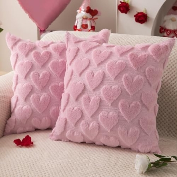 DFXSZ Valentines Pillow Covers 18x18 inch Set of 2 Valentines Day Decoration Pink Heart Soft Plush F...