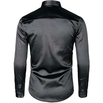 JOGAL Mens 70s Disco Shirt Silver Sequins Party Costume Long Sleeve Button Down Shirt Large Black Silver