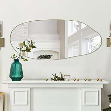 DAOYIJIAJU Irregular Mirror, Large Asymmetrical Mirror, 47.2"x20" Gold Oblong Mirrors, Modern Unique...