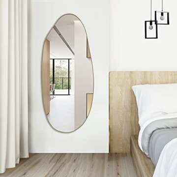 DAOYIJIAJU Irregular Mirror, Large Asymmetrical Mirror, 47.2"x20" Gold Oblong Mirrors, Modern Unique Shaped Mirrors for Living Room Bathroom Bedroom Entryway