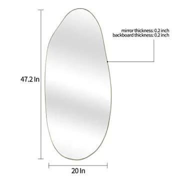 DAOYIJIAJU Irregular Mirror, Large Asymmetrical Mirror, 47.2"x20" Gold Oblong Mirrors, Modern Unique Shaped Mirrors for Living Room Bathroom Bedroom Entryway