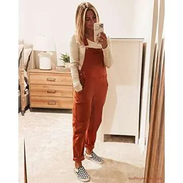 luvamia Women's Casual Adjustable Denim Bib Overalls Jeans Pants Fashion Loose Overall Jumpsuits Brown Size Medium