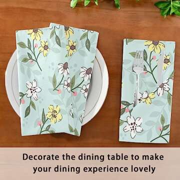 susiyo Yellow and White Flowers Cloth Napkins Set of 6 Washable Polyester Dinner Napkins Soft Comfortable Reusable Table Cloth Napkins for Family Dinner Banquet Wedding Festivals Party, 20x20in