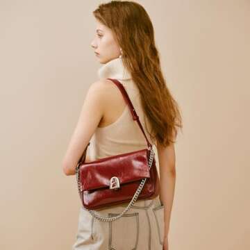 LA FESTIN Leather Crossbody Purse for Women: Red Small Shoulder Bag with Adjustable Strap Trendy Des...